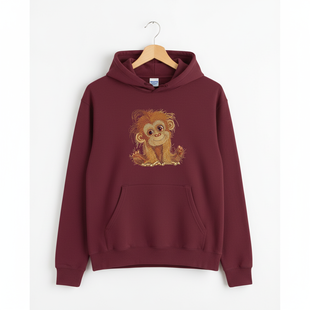 Cute Orangutan Machine Embroidered Hoodie – Hand Finished in Dubai | EmbroMania