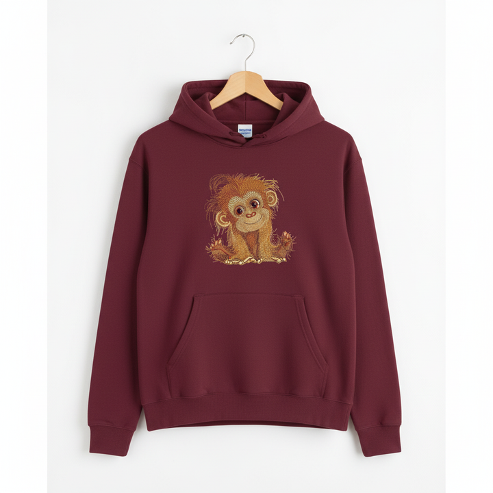 Cute Orangutan Machine Embroidered Hoodie – Hand Finished in Dubai | EmbroMania