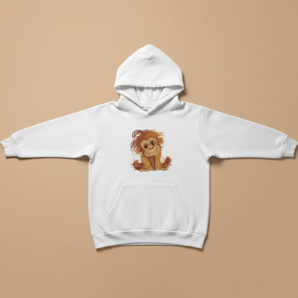 Cute Orangutan Machine Embroidered Hoodie – Hand Finished in Dubai | EmbroMania