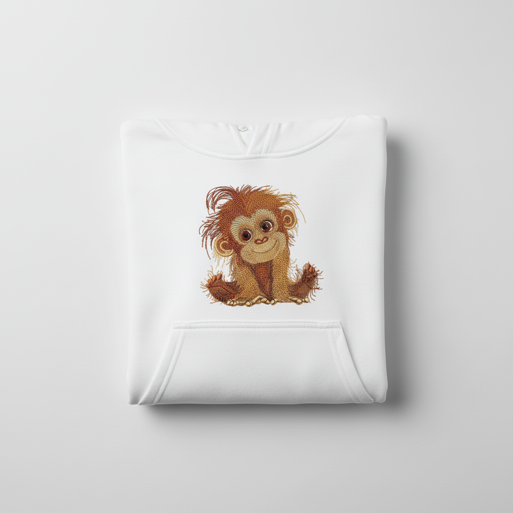 Cute Orangutan Machine Embroidered Hoodie – Hand Finished in Dubai | EmbroMania