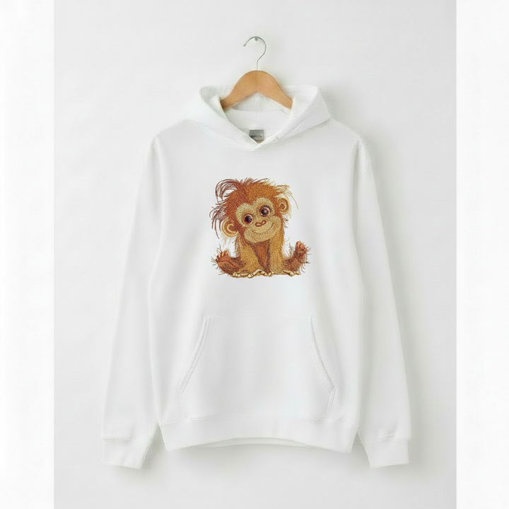 Cute Orangutan Machine Embroidered Hoodie – Hand Finished in Dubai | EmbroMania
