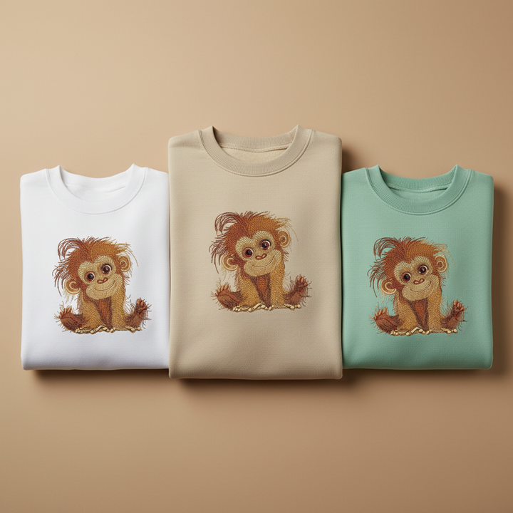 Baby Orangutan Machine Embroidered Sweatshirt – Hand Finished in Dubai | EmbroMania