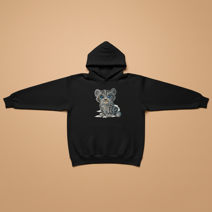 Baby Snow Leopard Machine Embroidered Hoodie – Hand Finished in Dubai | EmbroMania