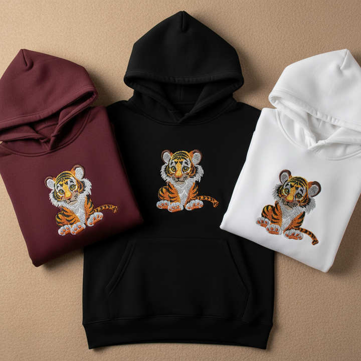 Baby Tiger Machine Embroidered Hoodie – Hand Finished in Dubai | EmbroMania