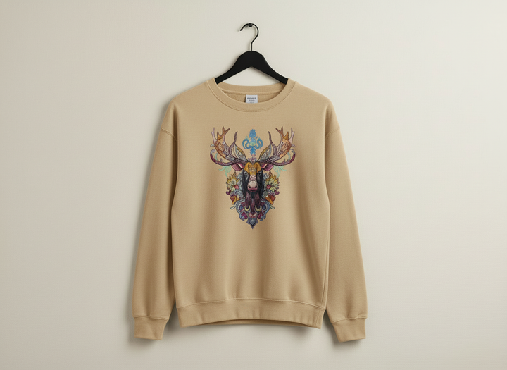 Radiant Tribal Moose Machine Embroidered Sweatshirt – Hand Finished in Dubai | EmbroMania