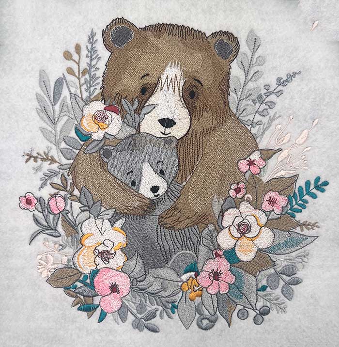 Bear Hug Floral Machine Embroidered Jute Tote – Hand Finished in Dubai | EmbroMania