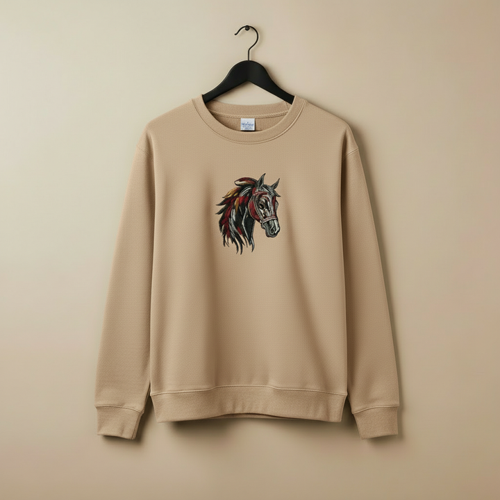 Wild Spirit Horse Machine Embroidered Sweatshirt – Hand Finished in Dubai | EmbroMania