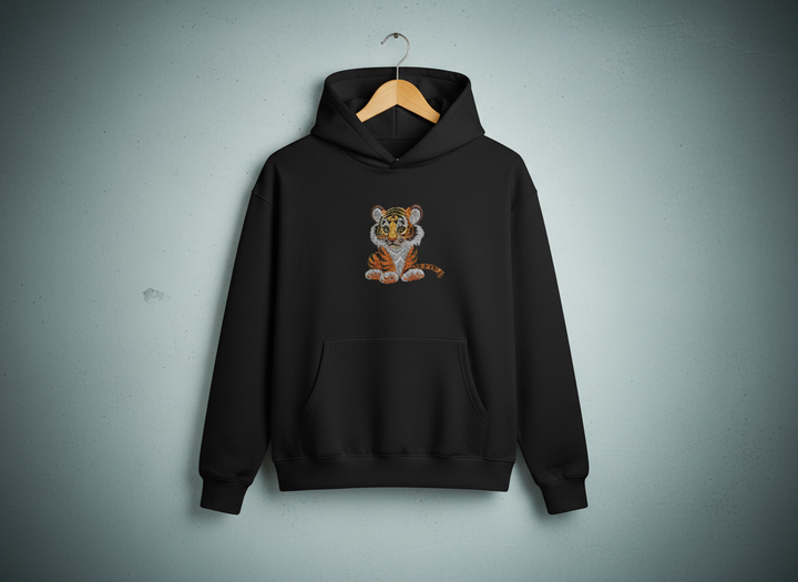Baby Tiger Machine Embroidered Hoodie – Hand Finished in Dubai | EmbroMania