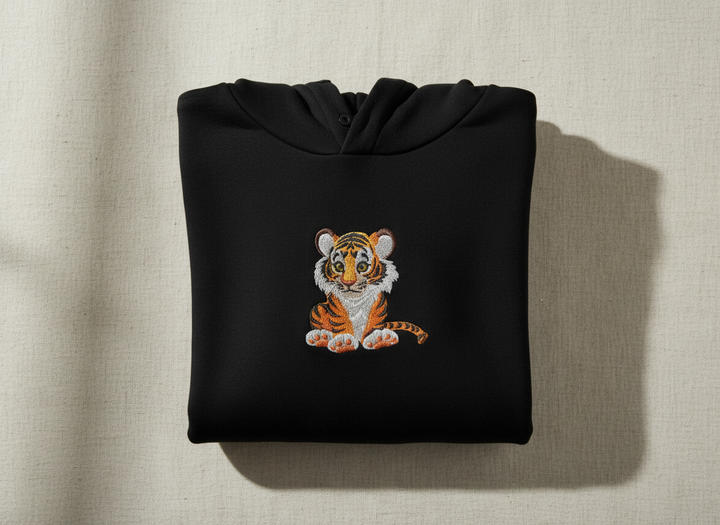 Baby Tiger Machine Embroidered Hoodie – Hand Finished in Dubai | EmbroMania