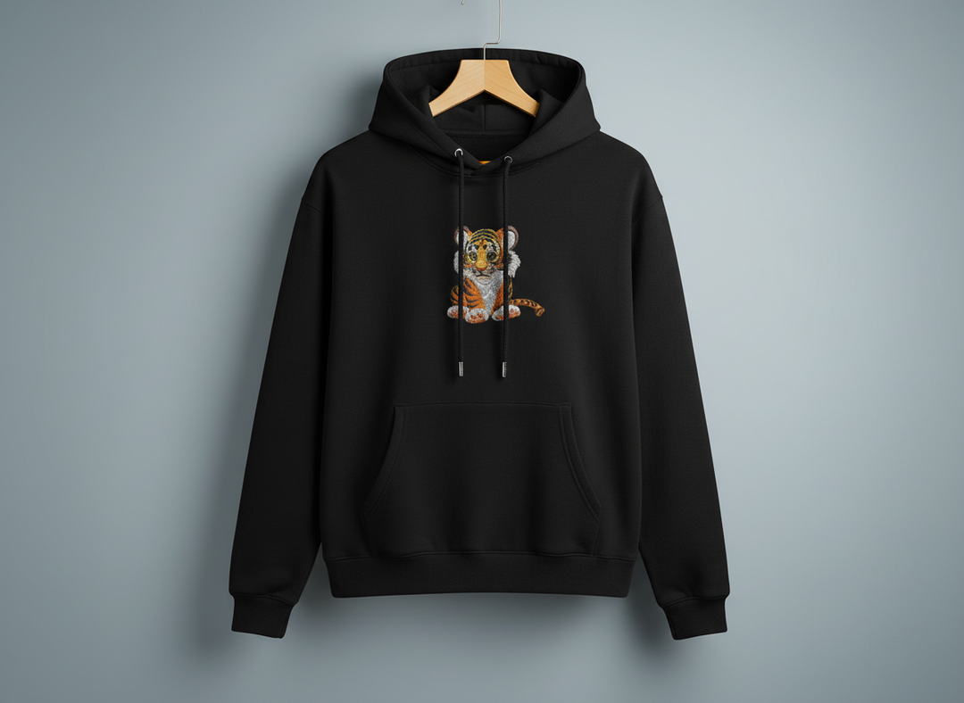 Baby Tiger Machine Embroidered Hoodie – Hand Finished in Dubai | EmbroMania