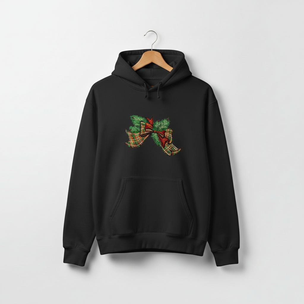 Tartan Ribbon &amp; Evergreen Bow Machine Embroidered Sweatshirt – Hand Finished in Dubai | EmbroMania