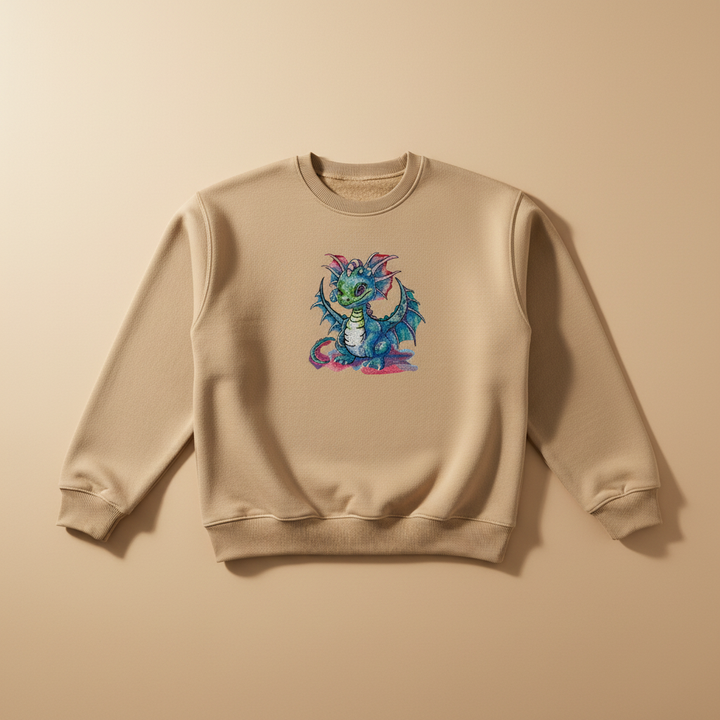 Playful Baby Dragon Machine Embroidered Sweatshirt – Hand Finished in Dubai | EmbroMania