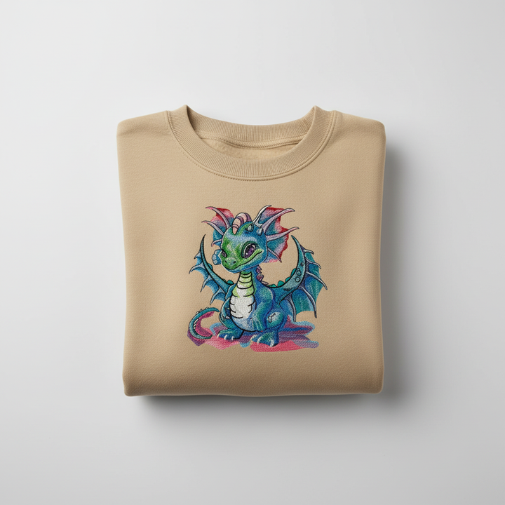 Playful Baby Dragon Machine Embroidered Sweatshirt – Hand Finished in Dubai | EmbroMania