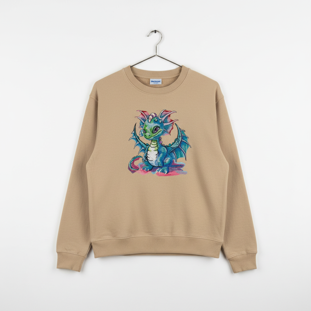 Playful Baby Dragon Machine Embroidered Sweatshirt – Hand Finished in Dubai | EmbroMania