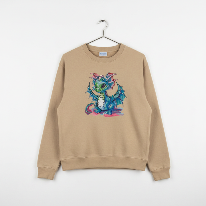 Playful Baby Dragon Machine Embroidered Sweatshirt – Hand Finished in Dubai | EmbroMania