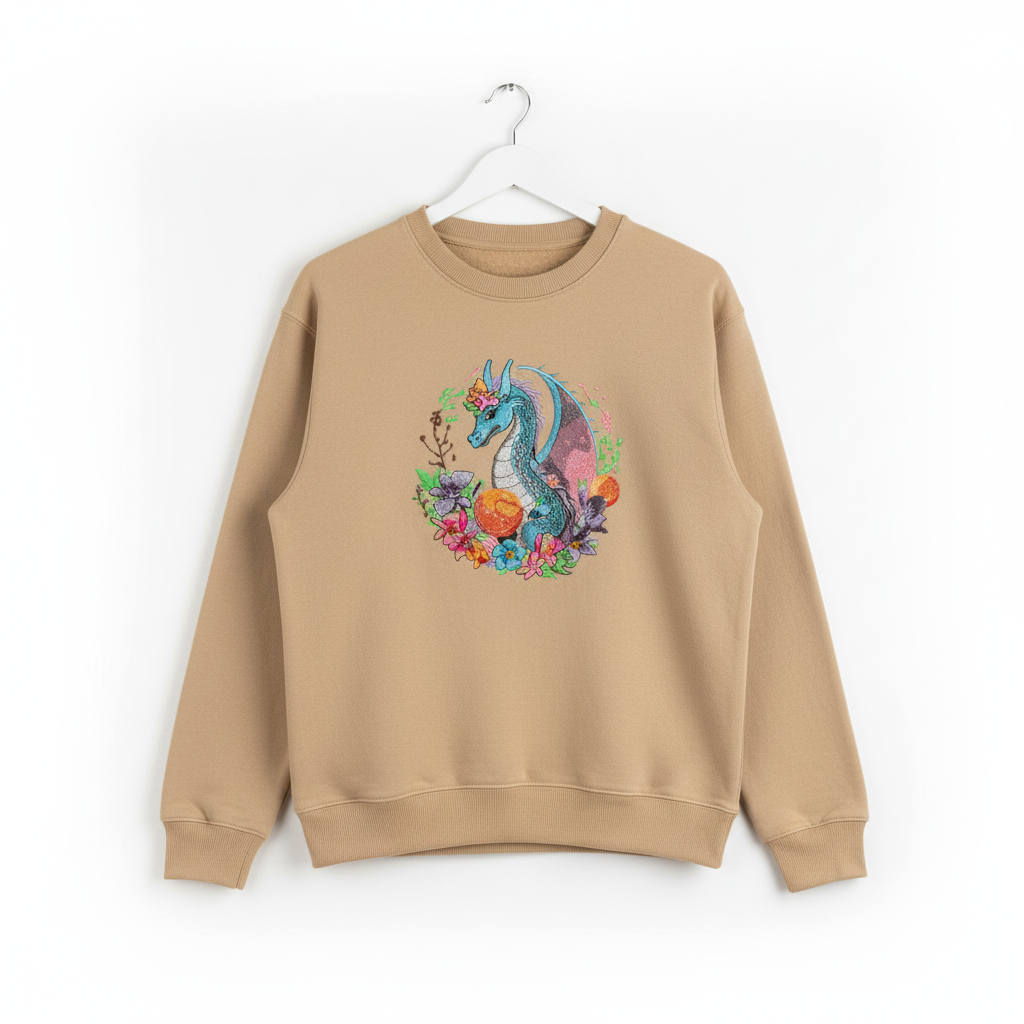 Blue Dragon Floral Machine Embroidered Sweatshirt – Hand Finished in Dubai | EmbroMania