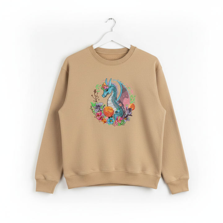 Blue Dragon Floral Machine Embroidered Sweatshirt – Hand Finished in Dubai | EmbroMania