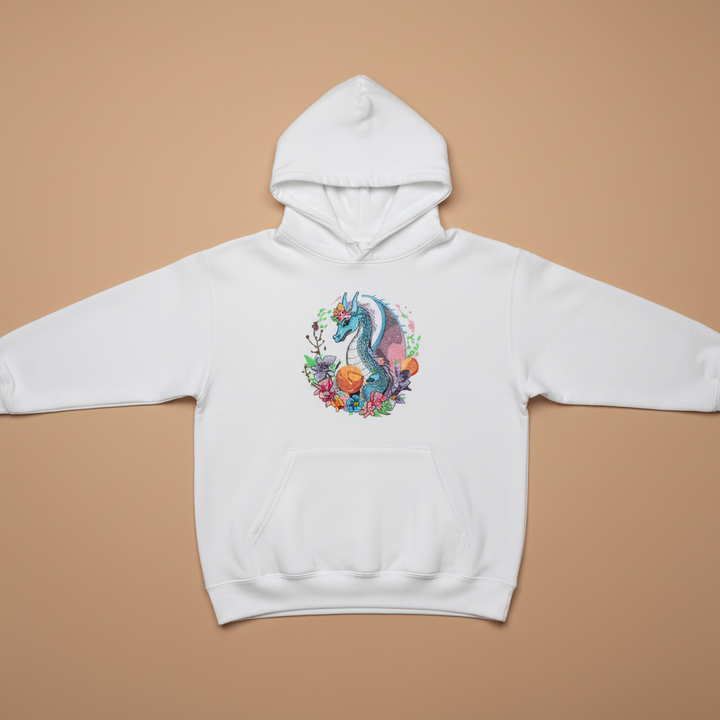 Blue Dragon Floral Machine Embroidered Hoodie – Hand Finished in Dubai | EmbroMania