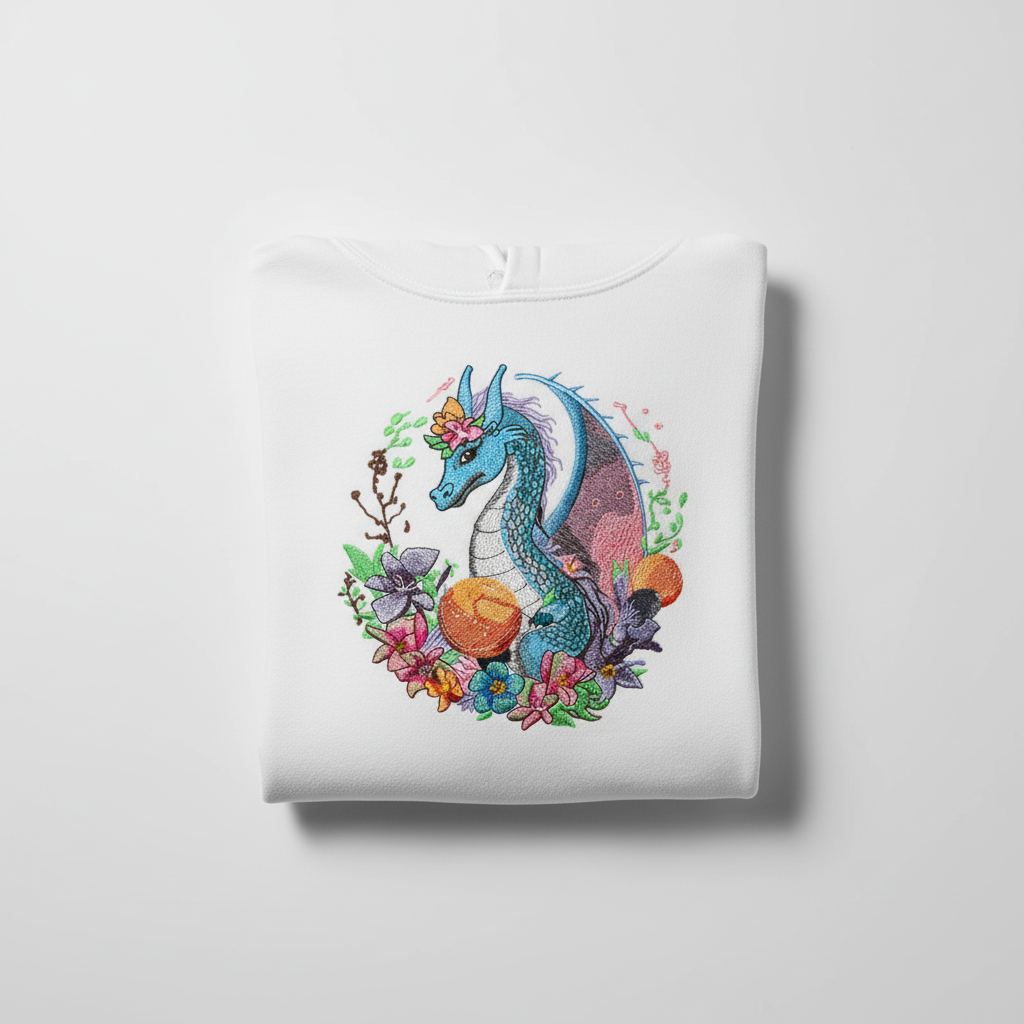 Blue Dragon Floral Machine Embroidered Hoodie – Hand Finished in Dubai | EmbroMania