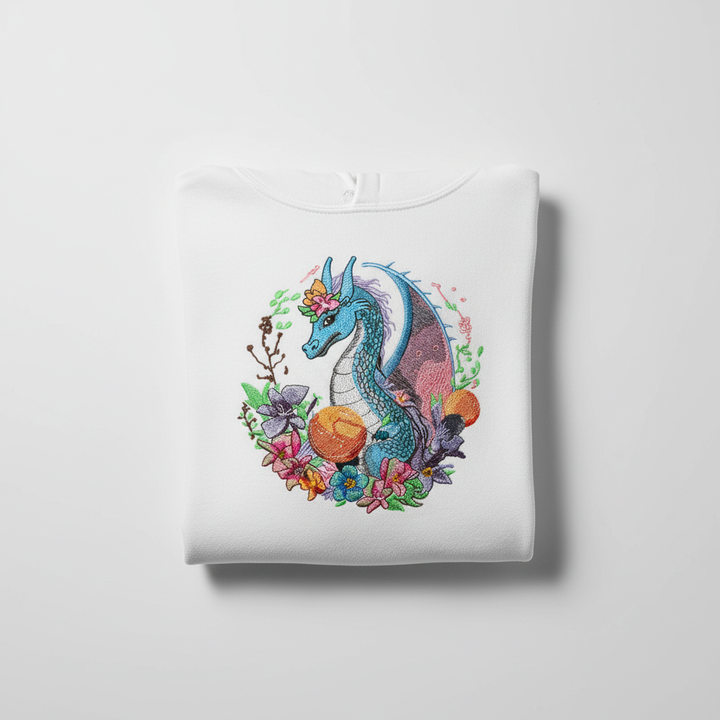 Blue Dragon Floral Machine Embroidered Hoodie – Hand Finished in Dubai | EmbroMania