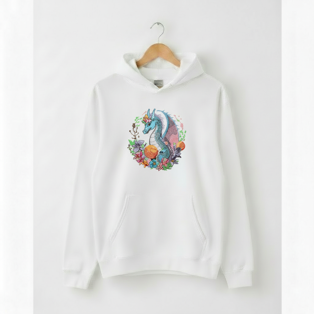 Blue Dragon Floral — Embroidered Hoodie