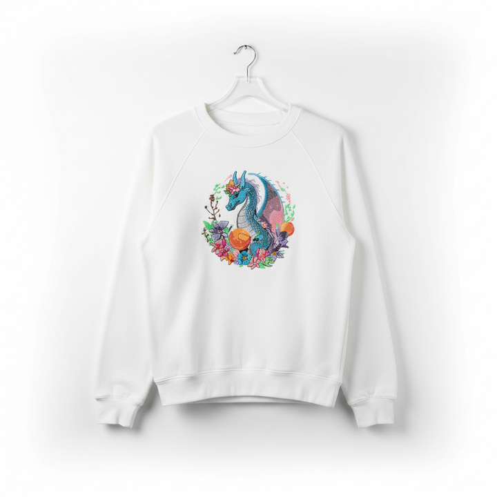 Blue Dragon Floral Machine Embroidered Sweatshirt – Hand Finished in Dubai | EmbroMania