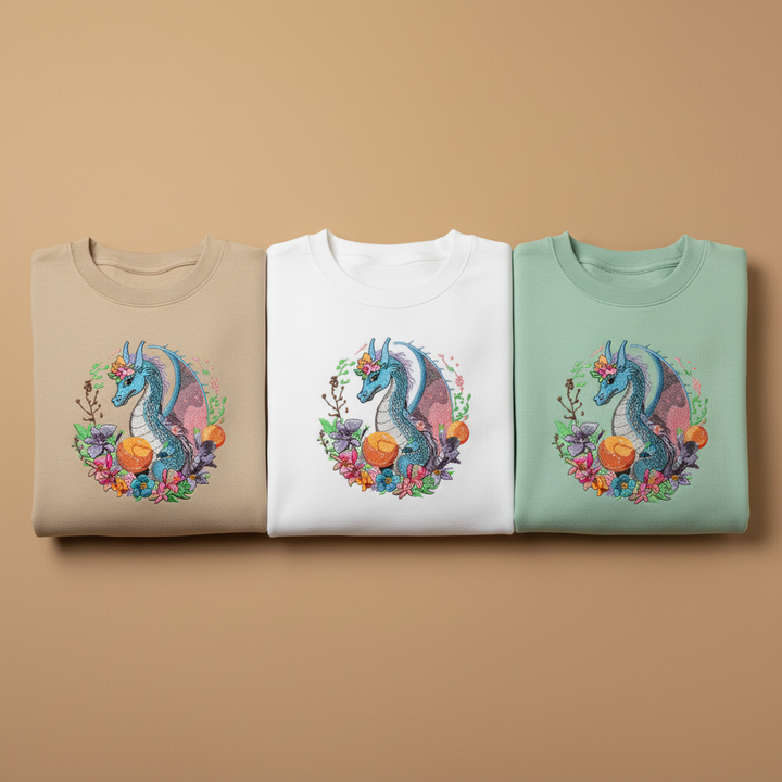 Blue Dragon Floral Machine Embroidered Sweatshirt – Hand Finished in Dubai | EmbroMania
