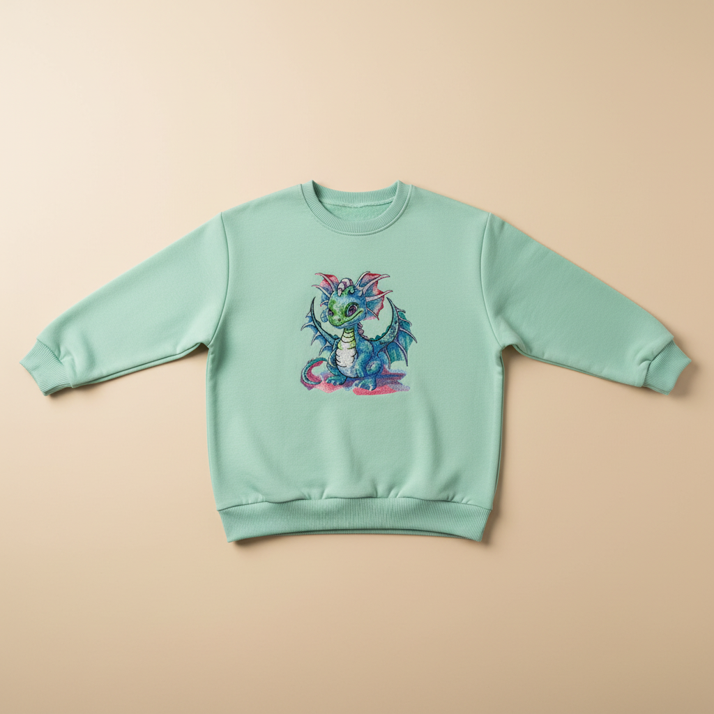Playful Baby Dragon Machine Embroidered Sweatshirt – Hand Finished in Dubai | EmbroMania