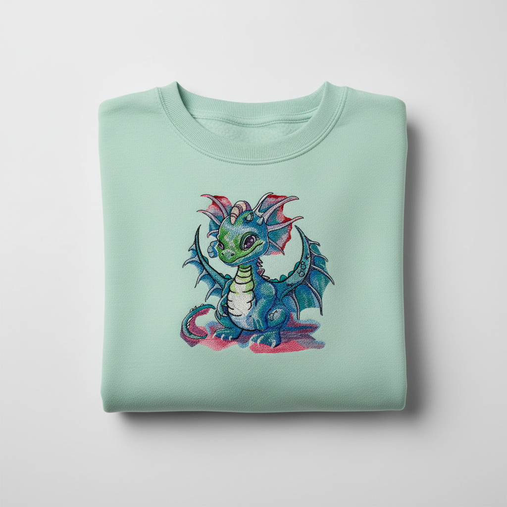 Playful Baby Dragon Machine Embroidered Sweatshirt – Hand Finished in Dubai | EmbroMania