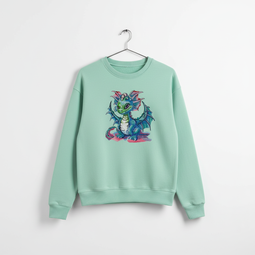 Playful Baby Dragon Machine Embroidered Sweatshirt – Hand Finished in Dubai | EmbroMania