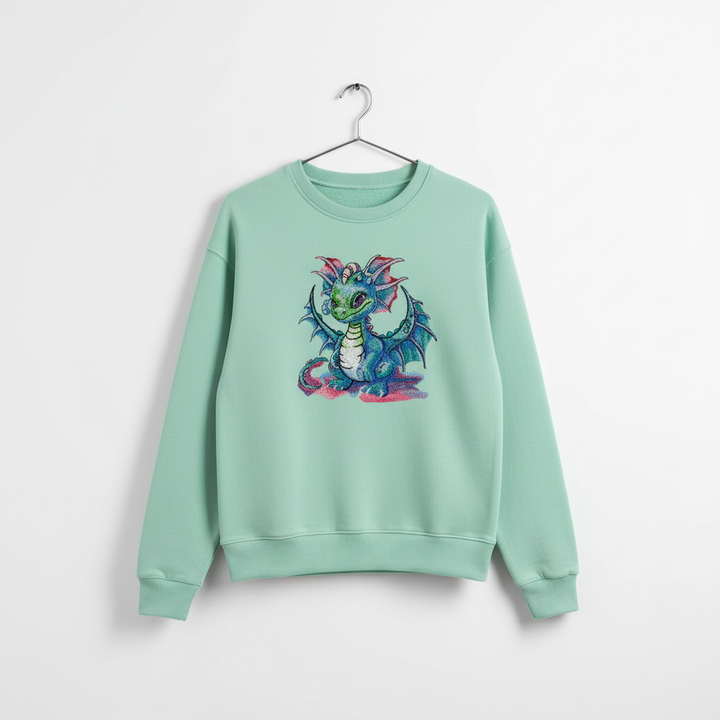 Playful Baby Dragon Machine Embroidered Sweatshirt – Hand Finished in Dubai | EmbroMania