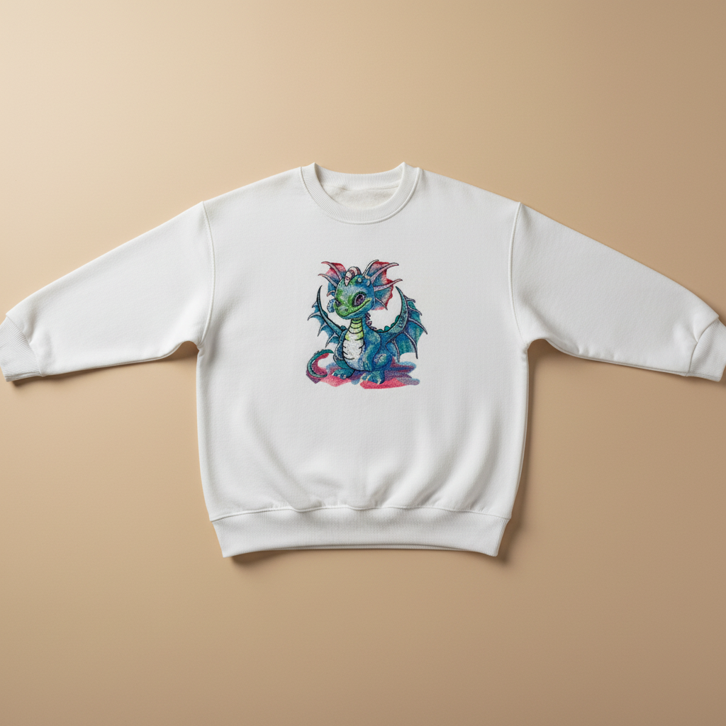 Playful Baby Dragon Machine Embroidered Sweatshirt – Hand Finished in Dubai | EmbroMania