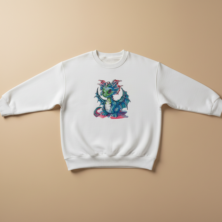 Playful Baby Dragon Machine Embroidered Sweatshirt – Hand Finished in Dubai | EmbroMania