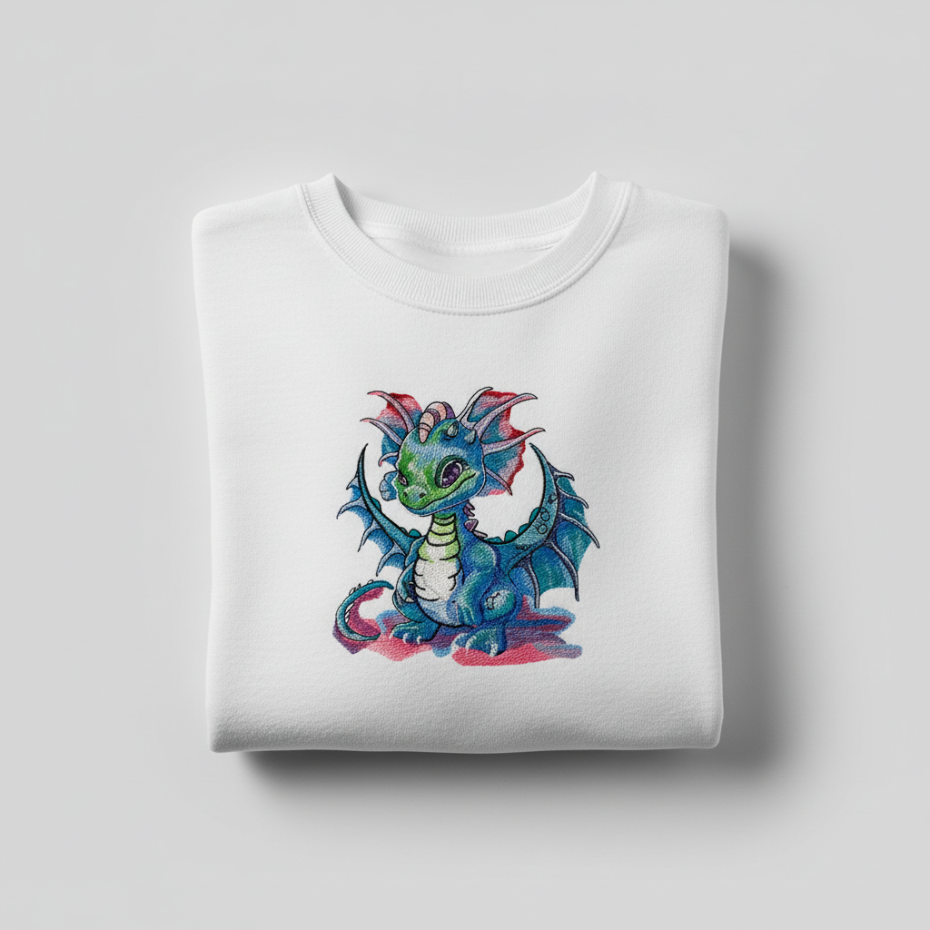Playful Baby Dragon Machine Embroidered Sweatshirt – Hand Finished in Dubai | EmbroMania