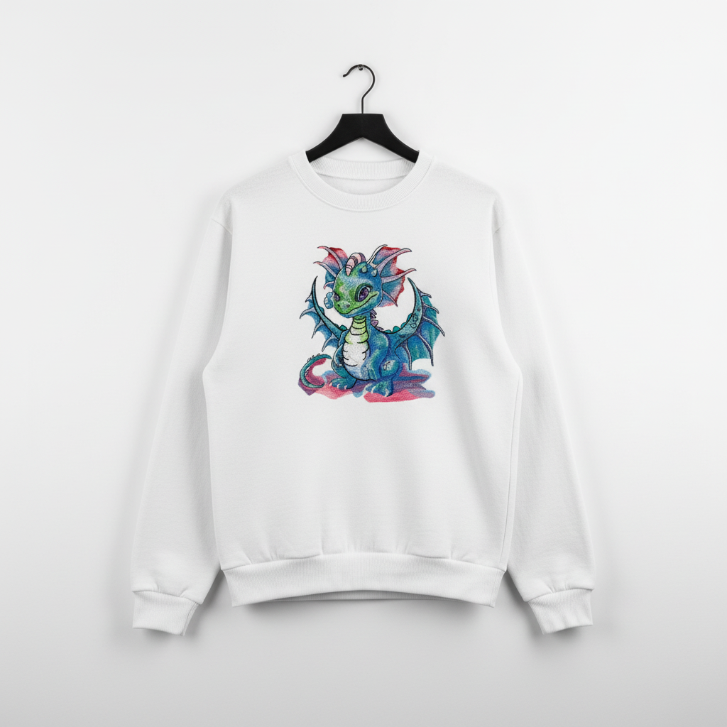 Playful Baby Dragon Machine Embroidered Sweatshirt – Hand Finished in Dubai | EmbroMania