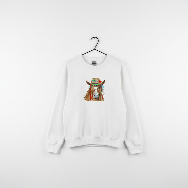 Boho Spirit Horse Machine Embroidered Sweatshirt – Hand Finished in Dubai | EmbroMania