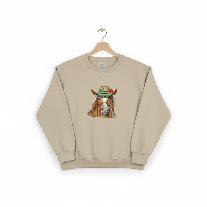 Boho Spirit Horse Machine Embroidered Sweatshirt – Hand Finished in Dubai | EmbroMania