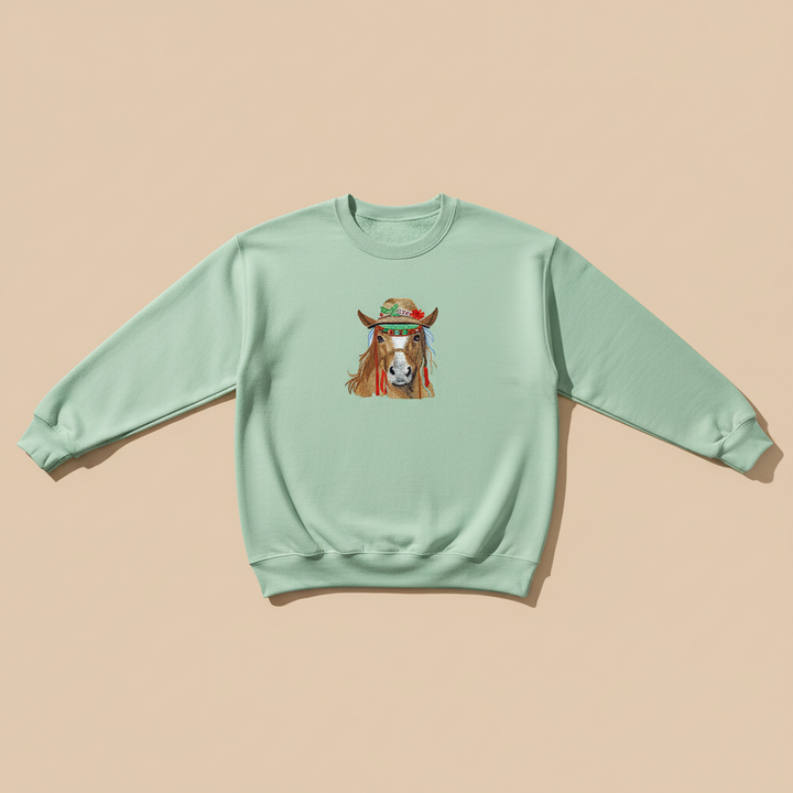 Boho Spirit Horse Machine Embroidered Sweatshirt – Hand Finished in Dubai | EmbroMania