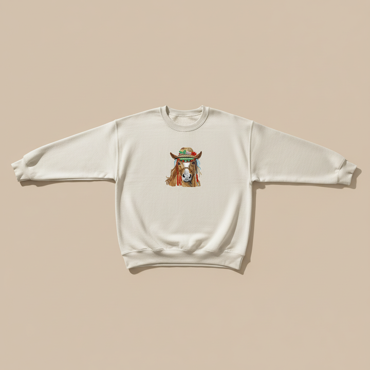 Boho Spirit Horse Machine Embroidered Sweatshirt – Hand Finished in Dubai | EmbroMania