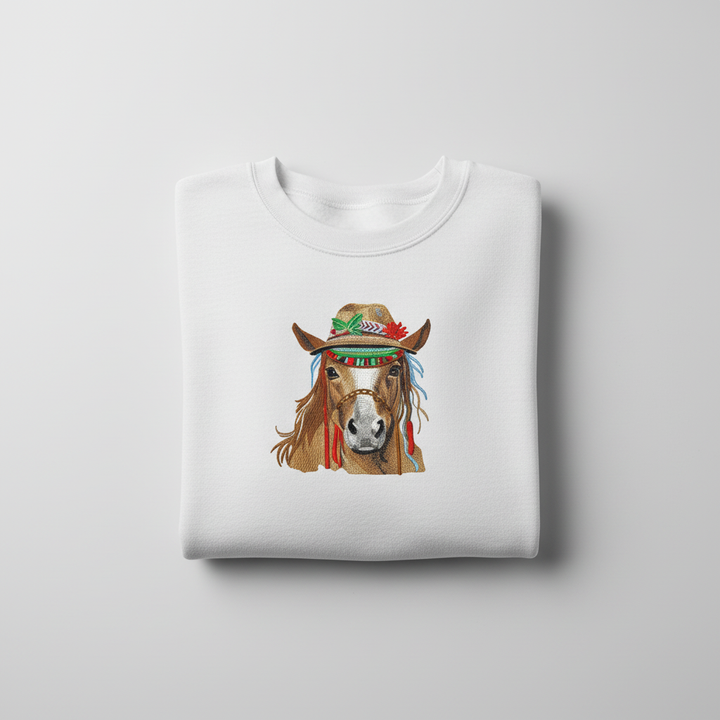 Boho Spirit Horse Machine Embroidered Sweatshirt – Hand Finished in Dubai | EmbroMania