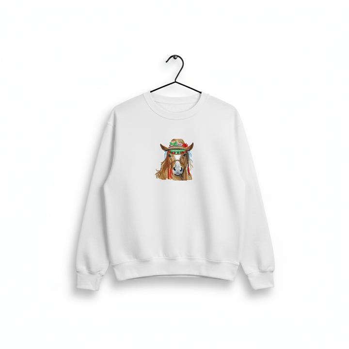 Boho Spirit Horse Machine Embroidered Sweatshirt – Hand Finished in Dubai | EmbroMania