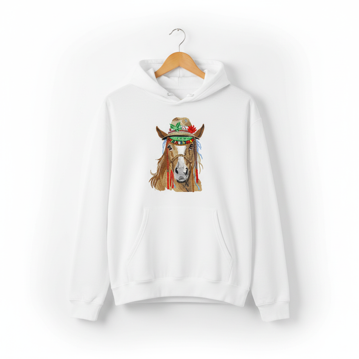 Boho Spirit Horse Machine Embroidered Hoodie – Hand Finished in Dubai | EmbroMania