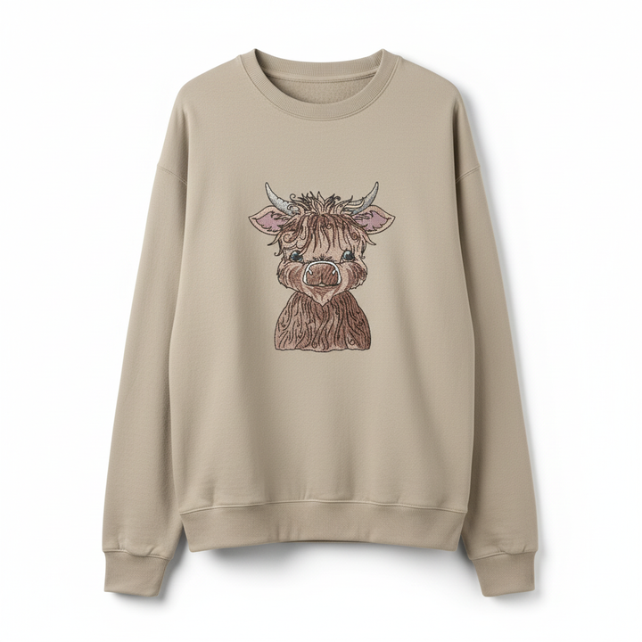 Highland Bull Machine Embroidered Sweatshirt – Hand Finished in Dubai | EmbroMania