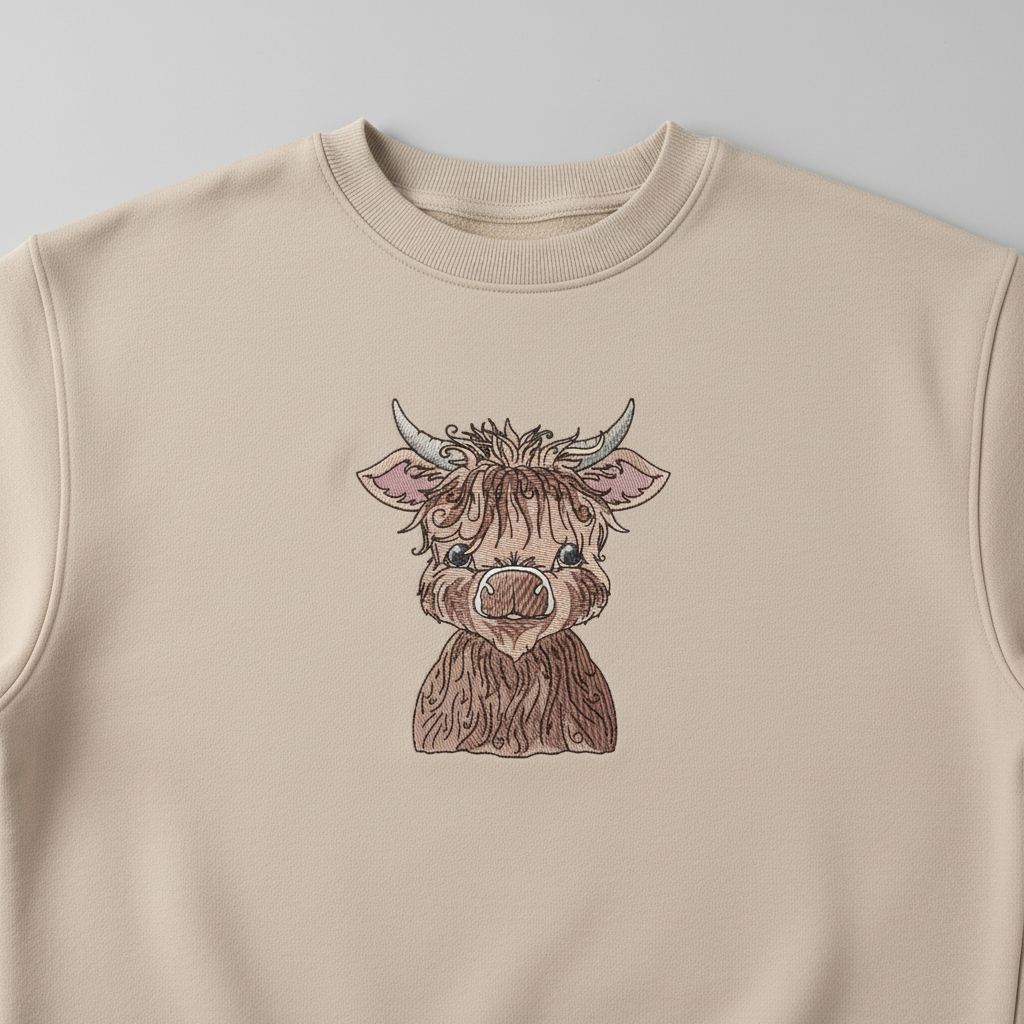 Highland Bull Machine Embroidered Sweatshirt – Hand Finished in Dubai | EmbroMania