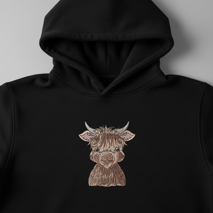 Highland Bull Machine Embroidered Sweatshirt – Hand Finished in Dubai | EmbroMania