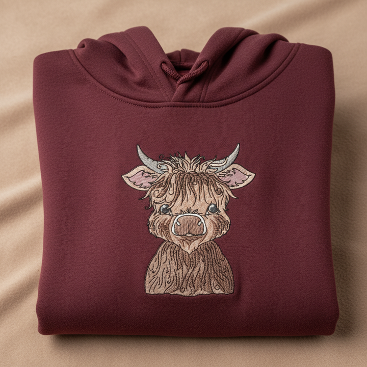 Highland Bull Machine Embroidered Sweatshirt – Hand Finished in Dubai | EmbroMania