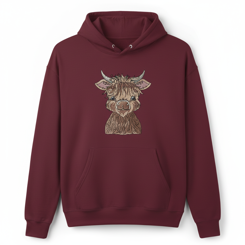 Highland Bull Machine Embroidered Sweatshirt – Hand Finished in Dubai | EmbroMania