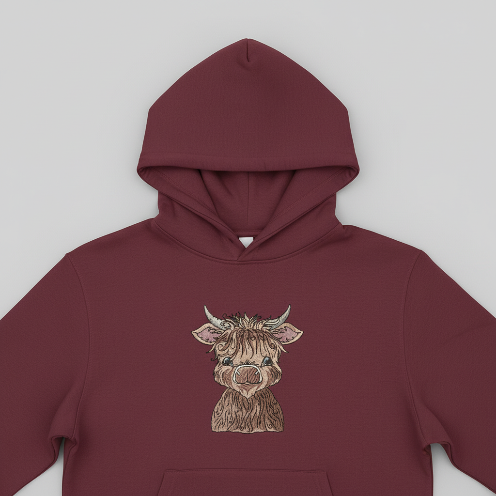 Highland Bull Machine Embroidered Sweatshirt – Hand Finished in Dubai | EmbroMania