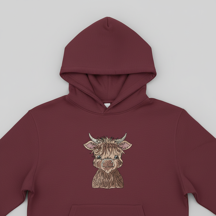 Highland Bull Machine Embroidered Sweatshirt – Hand Finished in Dubai | EmbroMania