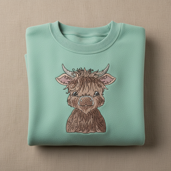 Highland Bull Machine Embroidered Sweatshirt – Hand Finished in Dubai | EmbroMania